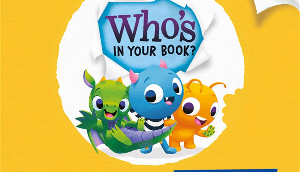 Characters from Tom Fletcher's 'Who's in Your Book' series appear on a yellow background next to the words 'at The Vyne'.
