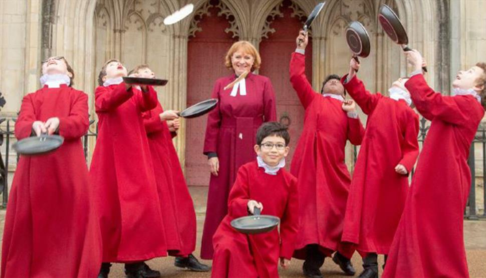 The Inaugural Winchester Pancake Race at Winchester Cathedral