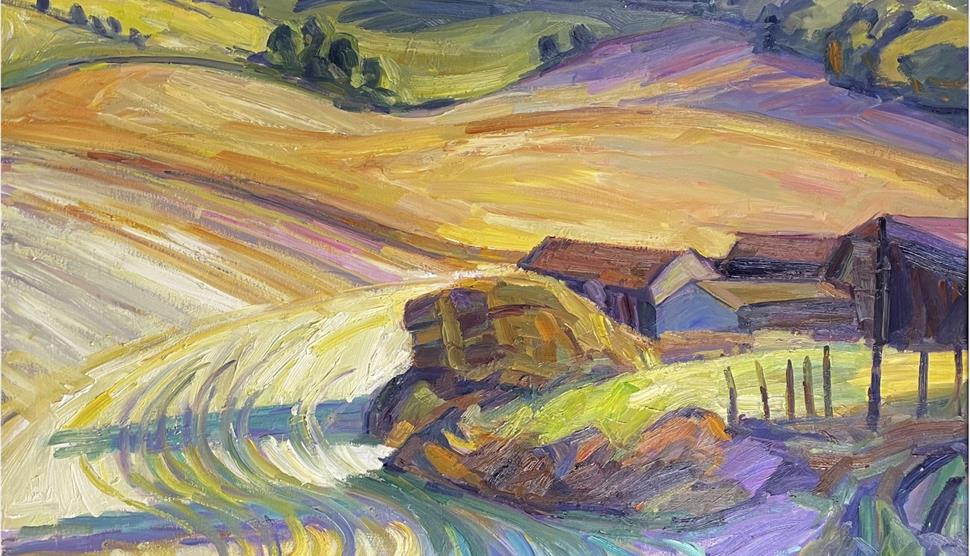 Nick Schlee - Streatly Farm with a Swirl of Stubble