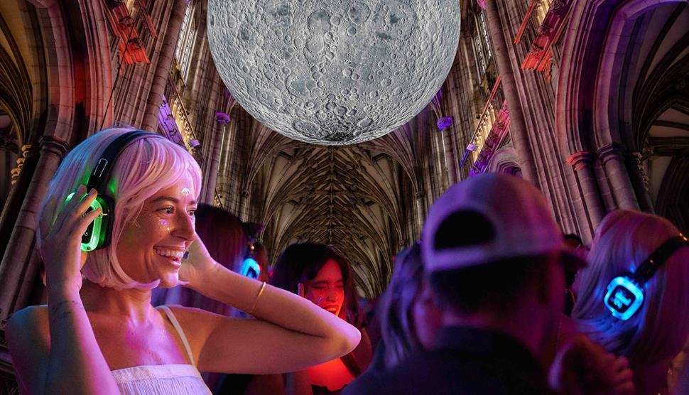 Silent disco under the moon for adults at Winchester Cathedral
