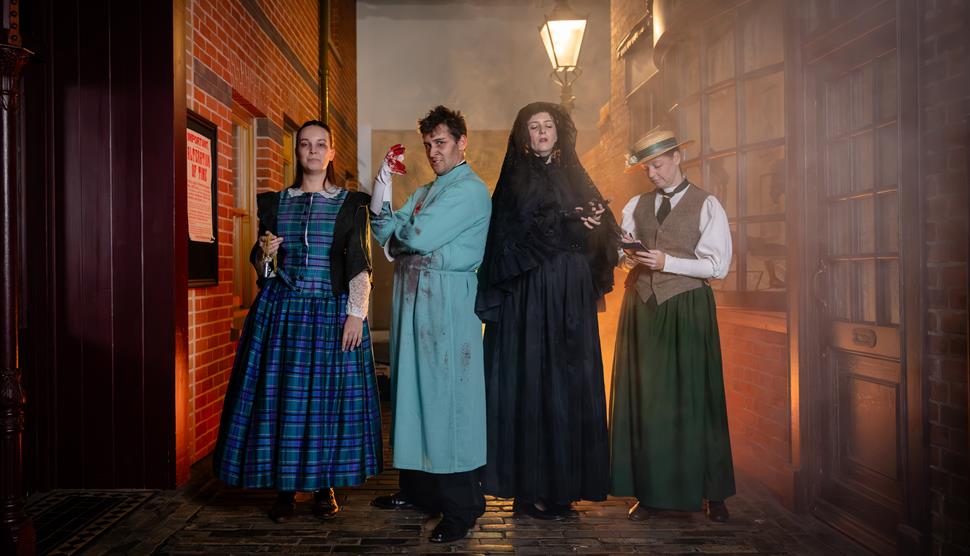 Actors in spooky costumes at Milestones Museum