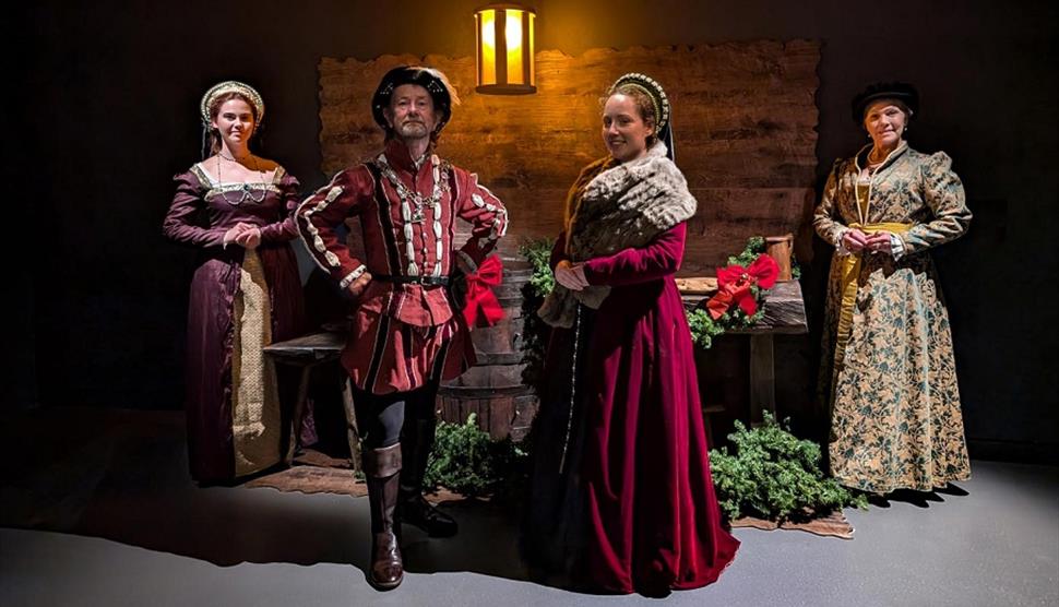 Photograph of costumed actors for Henry VIII's Christmas Court