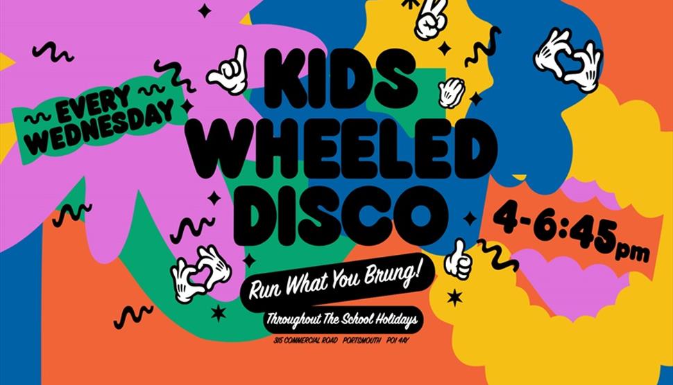 Poster for Kids wheeled disco at Pitt St Skate Park.