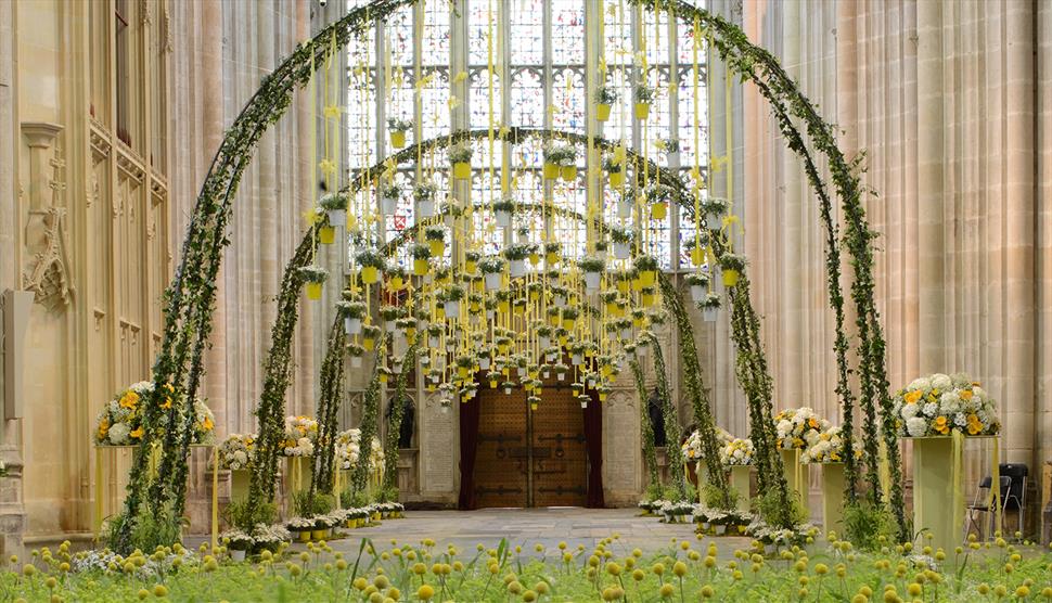 Winchester Cathedral Flower Festival 2018 - Cathedral Nave with flowers
