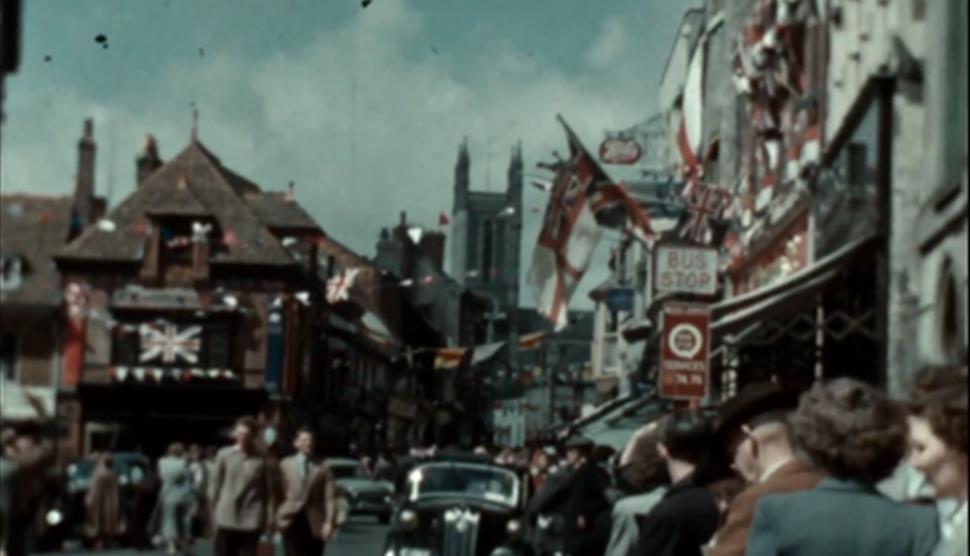 Colourful image of andover town centre in 1940s