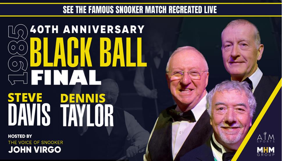 Poster featuring Steve Davis, Dennis Taylor and John Virgo advertising the Black Ball anniversary tour.