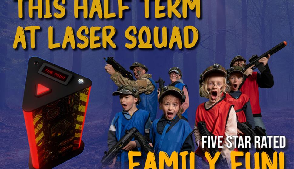 Poster featuring children playing laser tag.