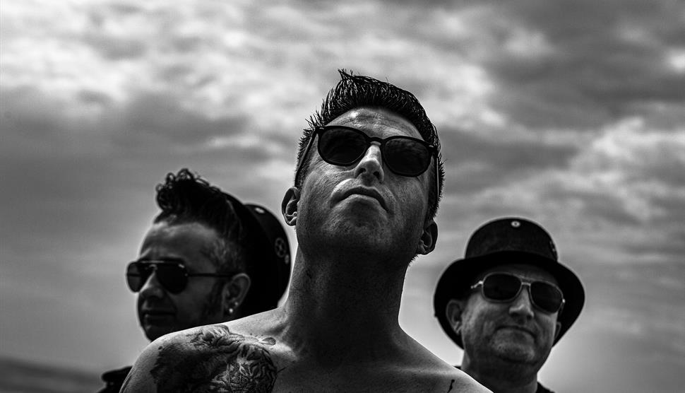Black and white photograph of Depeche Mode tribute band The Devout