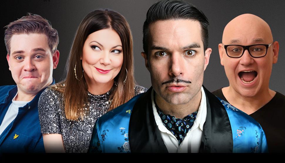 Three male and one female comedians performing for Portsmouth XL Comedy Club - Troy Hawke, Terry Alderton, Fiona Allen and Ollie Horn.