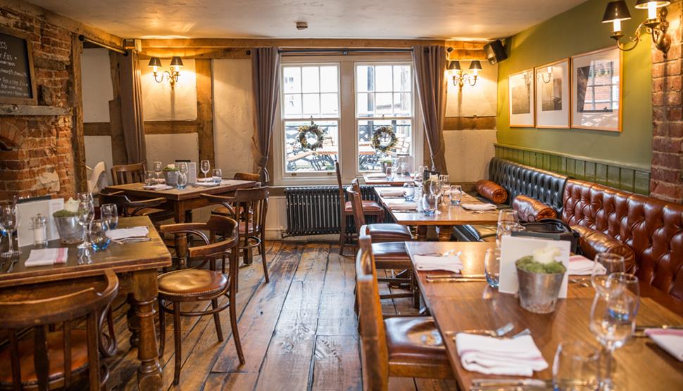 Inside a dining area at The Bugle