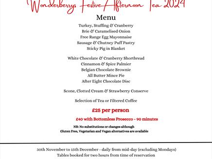 Wonderberrys Festive Afternoon Tea Menu