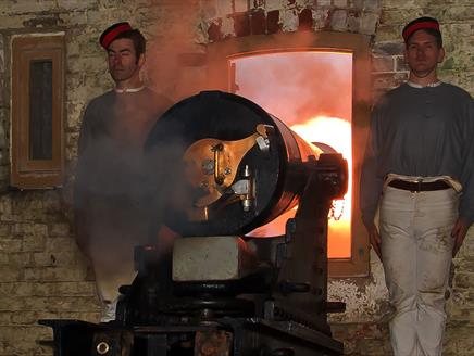 32-pounder smooth bore breech loading gun fired  at Fort Nelson