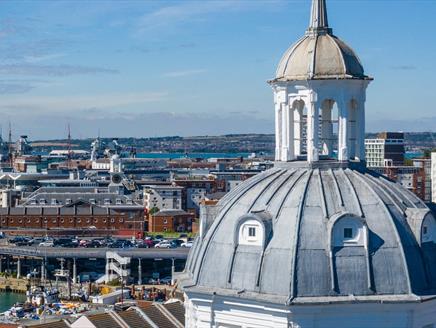 Photograph showing the top of Portsmouth Cathedral taken by drone