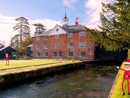 photograph of Whitchurch Silk Mill with knitted elves