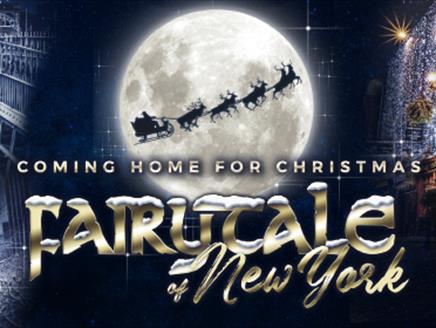Irish scene with overlayed moon with Father Christmas silloutee. Text reads 'The Ultimate Irish-inspired Christmas Concert The Fairytale of New York'