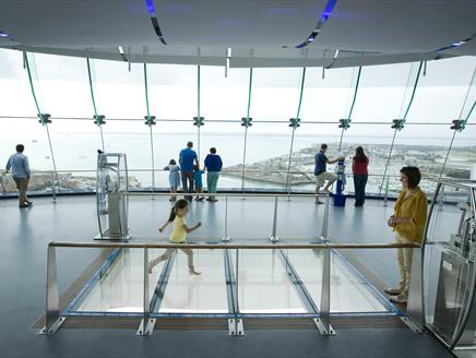 People enjoying the viewing deck at the Spinnaker Tower