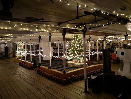 HMS Warrior decorated for Christmas