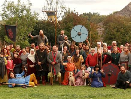 Viking reenactors look fierce going into battle.