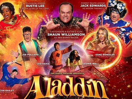 Poster for the Aladdin Panto 2025 at the Kings Theatre