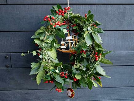 A Kissing Bough hanging outside The Mary Rose Museum