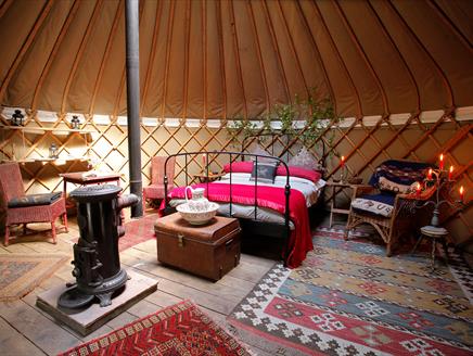 Interior of yurt at Adhurst Yurts