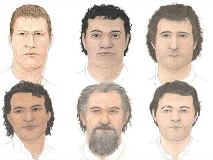 Illustrations of faces of men who would have served aboard the Mary Rose