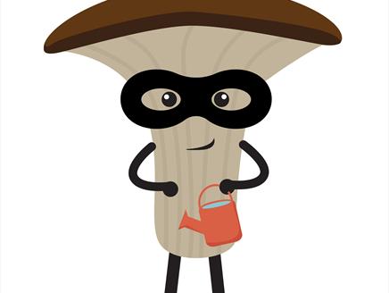 Fungus character holding a bucket