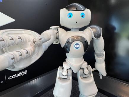 A robot on display aboard the Tech Truck