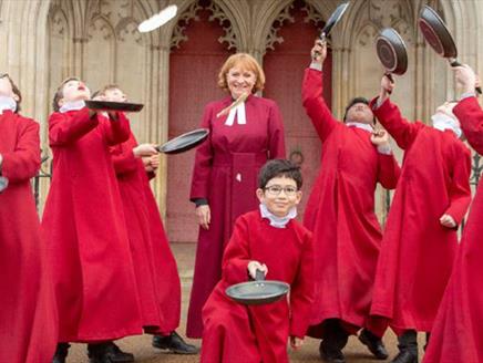The Inaugural Winchester Pancake Race at Winchester Cathedral