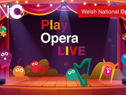 Cartoon characters stand on a stage playing instruments