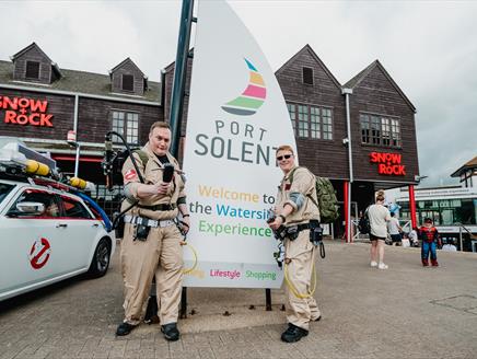 Two people dressed as Ghostbusters at the Port Solent Comic Con