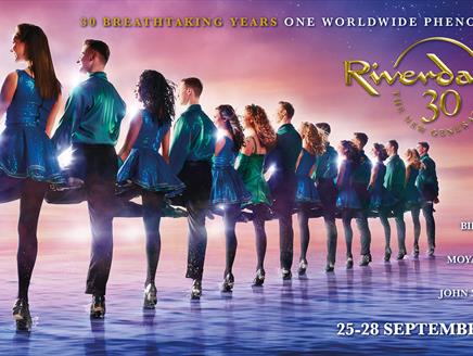 Line of Irish dancers dancing on water