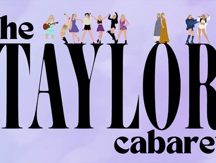 The words The Taylor Cabaret with small images of Taylor Swift in her different eras