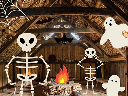 Spooky skeletons dance at Butser Ancient Farm.