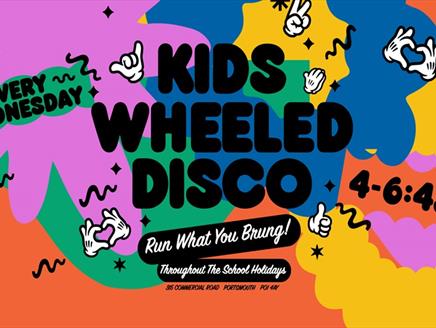 Poster for Kids wheeled disco at Pitt St Skate Park.