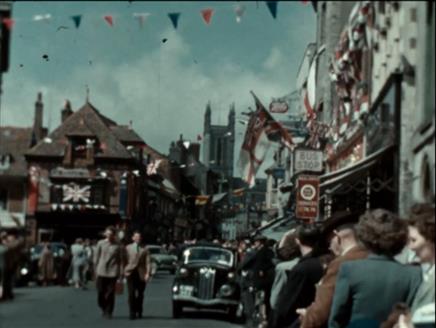Colourful image of andover town centre in 1940s