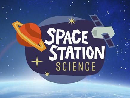 A blue background with a graphic saying Space Station Science in the foreground.