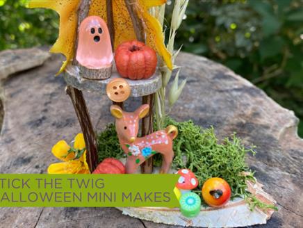 Image of miniature Halloween craft made from twigs, leaves and moss for Sky Park Farm's October half term halloween event.
