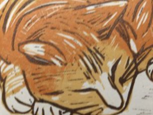 Linoprint of cat