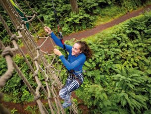 Climbing the cargo net after the Tarzan swing at Go Ape Moors Valley