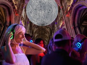 Silent disco under the moon for adults at Winchester Cathedral