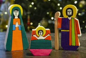 Photograph of three figurines for the Portsmouth Cathedral Crib Services