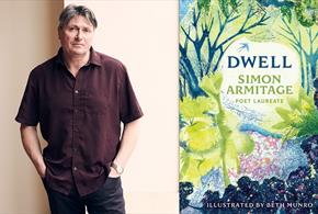 Poet Simon Armitage next to a copy of his new book Dwell.