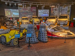 Doctor Who's futuristic Whomobile, Bessie and original Dalek at Beaulieu for 60th anniversary display