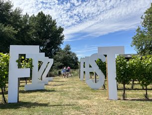 Fizz Fest letters in a vineyard