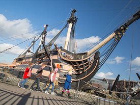 Children and HMS Victory at Portsmouth Historic Dockyard