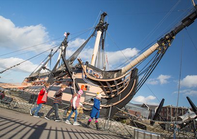 Children and HMS Victory at Portsmouth Historic Dockyard