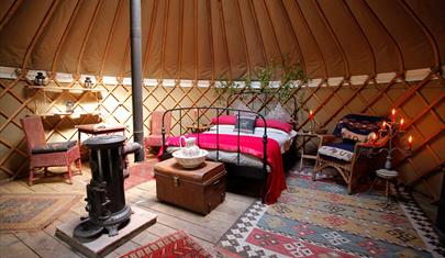 Interior of yurt at Adhurst Yurts