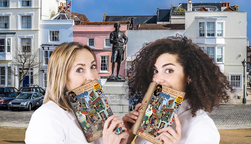 Portsmouth Treasure Hunt Adventure: The Mystery of Nelson's Stolen Diamonds - two ladies holding book
