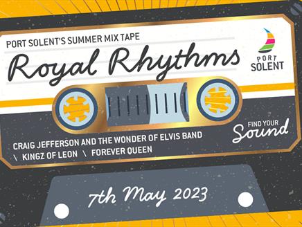 Image for Royal Rhythms at Port Solent featuring the event name on an illustration of a cassette tape